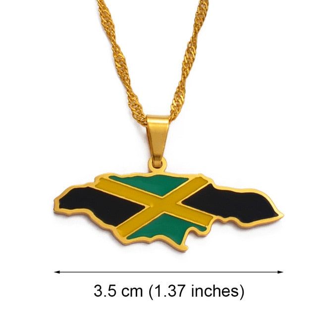 Caribbean Vibes -I LOVE HAITI Map Flag Necklace Pendants Chain - Unisex